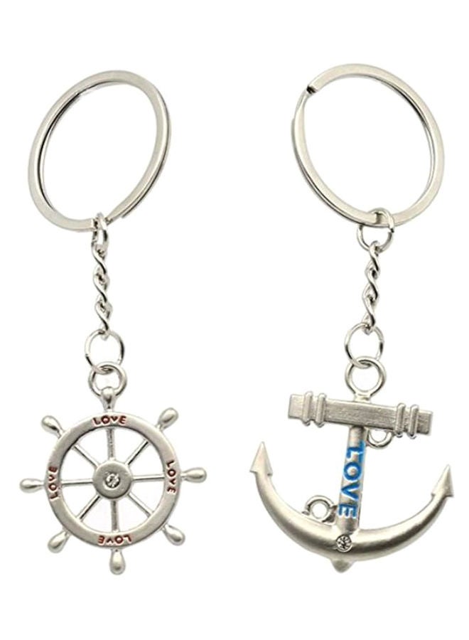 NIBEMINENT 2-Piece Nautical Steering Wheel Anchor And Love Boat Rudder Helm Couples Keychain Set - Image 1
