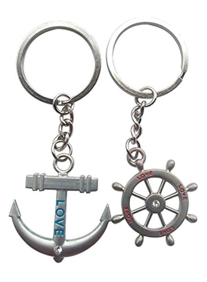 NIBEMINENT 2-Piece Nautical Steering Wheel Anchor And Love Boat Rudder Helm Couples Keychain Set - Image 2