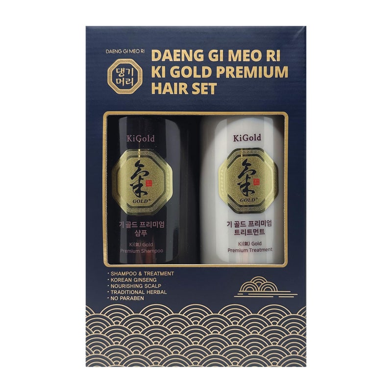 Daeng Gi Meo Ri - Ki Gold Premium Shampoo 26.3 FL OZ and Treatment 26.3 FL OZ Blue Box Set, Promotes Healthy Hair Growth, Scalp Stimulant, Prevents Hair Loss, Box Color may vary(red, blue, gold). - Image 1