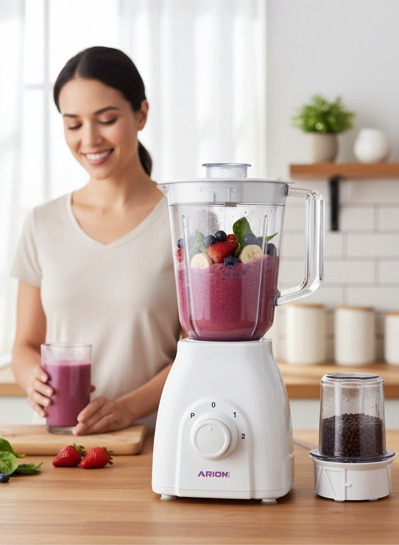 أريون خلاط ومطحنة 2 في 1 - موتور 600 واط، شفرات ستانلس ستيل، تحكم بالنبض (موديل: AR-605، أبيض) - Image 2