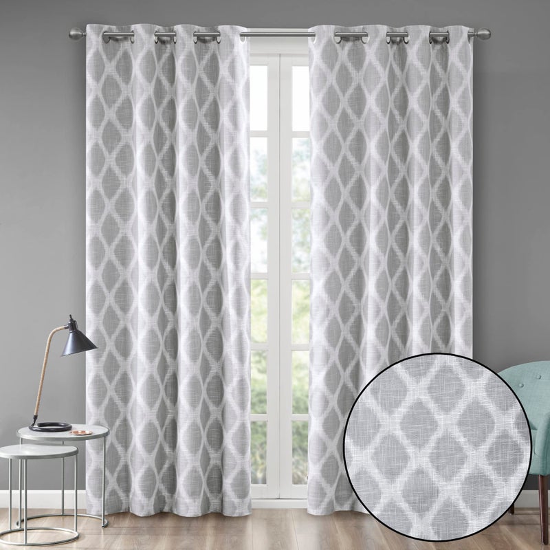 Sun Smart Blakesly Blackout Curtains Patio Window Ikat Print Grommet Top Living Room Decor Living Room Decor Thermal Insulated Light Blocking Drape for Bedroom and Apartments 50 x 84 Grey