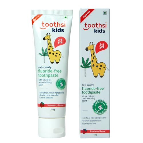 Toothsi Fluoride Free Toothpaste | Kids Tooth Paste for Ages 2-5 | Powered with Hydroxyapatite | Anti Cavity | Kids Paste | Natural Ingredients | Vegan & Cruelty Free | Strawberry Flavour | 60g - Image 1