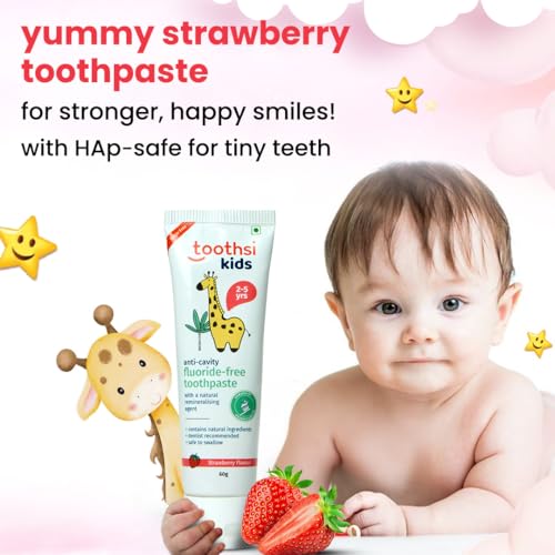 Toothsi Fluoride Free Toothpaste | Kids Tooth Paste for Ages 2-5 | Powered with Hydroxyapatite | Anti Cavity | Kids Paste | Natural Ingredients | Vegan & Cruelty Free | Strawberry Flavour | 60g - Image 2