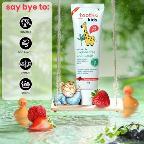 Toothsi Fluoride Free Toothpaste | Kids Tooth Paste for Ages 2-5 | Powered with Hydroxyapatite | Anti Cavity | Kids Paste | Natural Ingredients | Vegan & Cruelty Free | Strawberry Flavour | 60g - Image 5