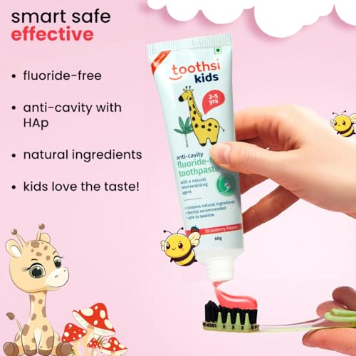 Toothsi Fluoride Free Toothpaste | Kids Tooth Paste for Ages 2-5 | Powered with Hydroxyapatite | Anti Cavity | Kids Paste | Natural Ingredients | Vegan & Cruelty Free | Strawberry Flavour | 60g - Image 4