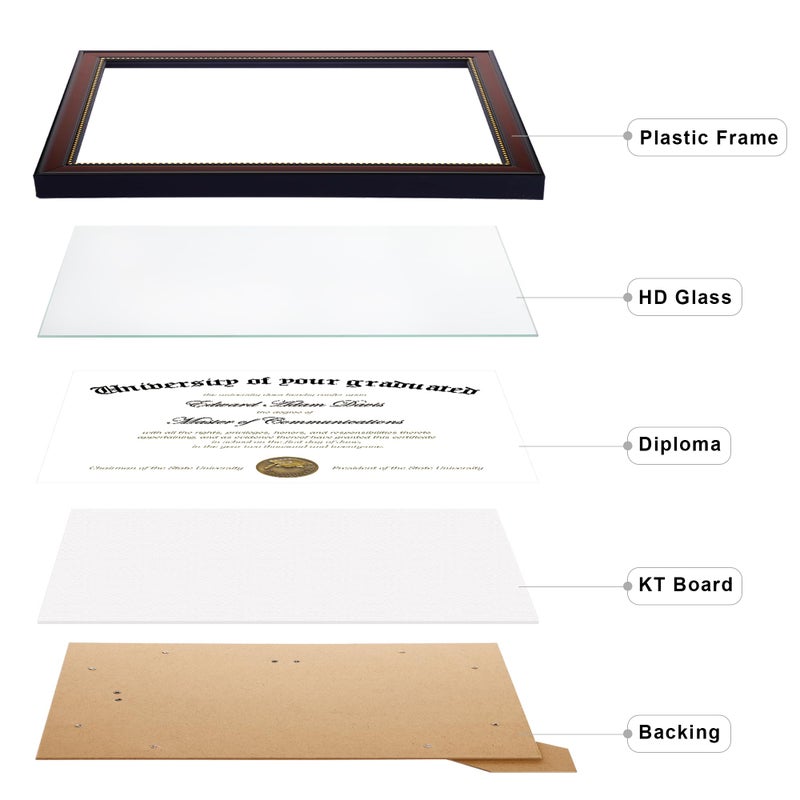 upsimples 8.5x11 Diploma Certificate Frame with High Definition Glass  1 Pack Degree Document Frame for Wall and Tabletop  Picture Frame for Diploma  Degree  Photos  Mahogany with Gold Beads - Image 2