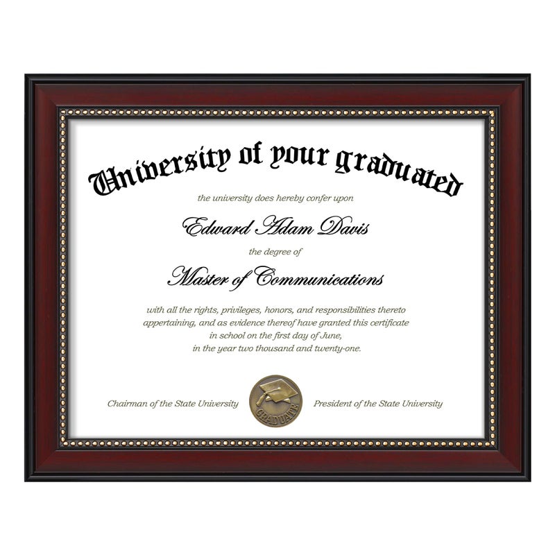 upsimples 8.5x11 Diploma Certificate Frame with High Definition Glass  1 Pack Degree Document Frame for Wall and Tabletop  Picture Frame for Diploma  Degree  Photos  Mahogany with Gold Beads - Image 1