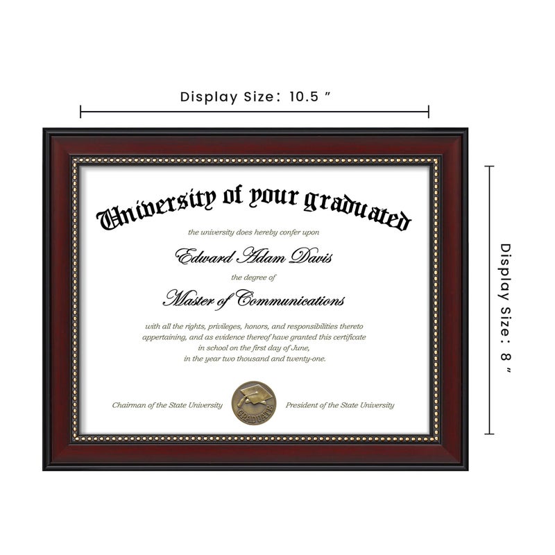 upsimples 8.5x11 Diploma Certificate Frame with High Definition Glass  1 Pack Degree Document Frame for Wall and Tabletop  Picture Frame for Diploma  Degree  Photos  Mahogany with Gold Beads - Image 4