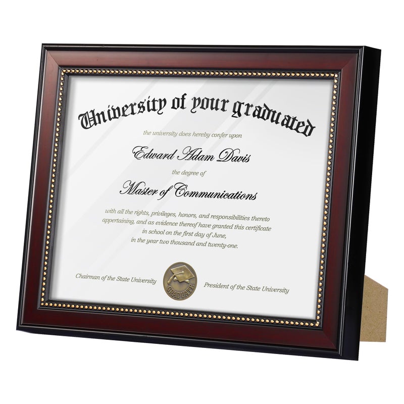 upsimples 8.5x11 Diploma Certificate Frame with High Definition Glass  1 Pack Degree Document Frame for Wall and Tabletop  Picture Frame for Diploma  Degree  Photos  Mahogany with Gold Beads - Image 3