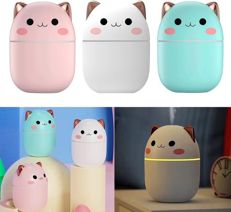 Rana Store Cartoon Cat Air Freshener Mini Humidifier with Colorful LED Light for Home, Office, Bedroom, Car for Essential Items in Your Room - Pink - Image 2