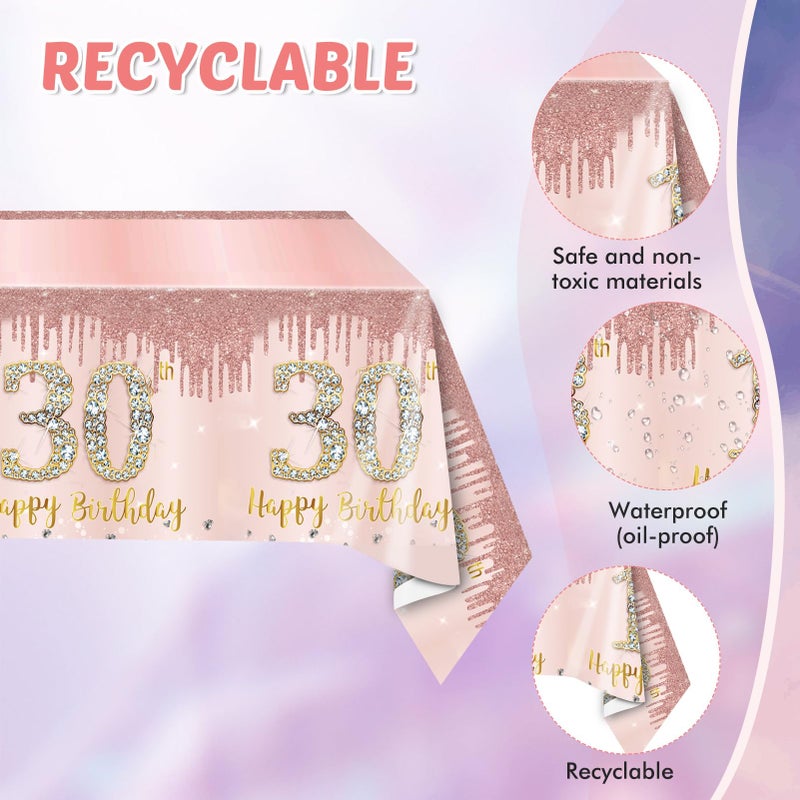 SNIMICS 30th Birthday Decorations for Women 30th Birthday Party Supplies Include Rose Gold birthday Plates and Napkins Tablecloth 30th Birthday Supplies Tableware for Women - Image 3