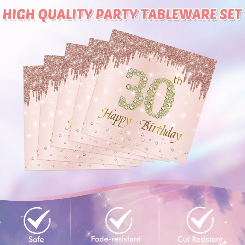 SNIMICS 30th Birthday Decorations for Women 30th Birthday Party Supplies Include Rose Gold birthday Plates and Napkins Tablecloth 30th Birthday Supplies Tableware for Women - Image 4