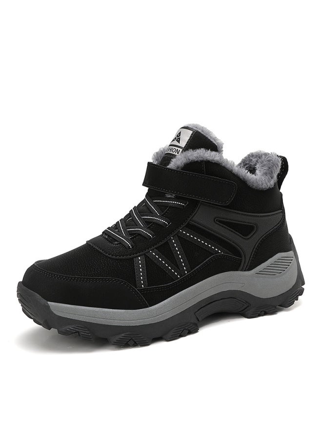 Autumn And Winter Fleece Mid-age Walking Shoes For Men, Winter Round Toe Cotton-padded Warm Anti-slip Cotton Shoes For Women Large Size