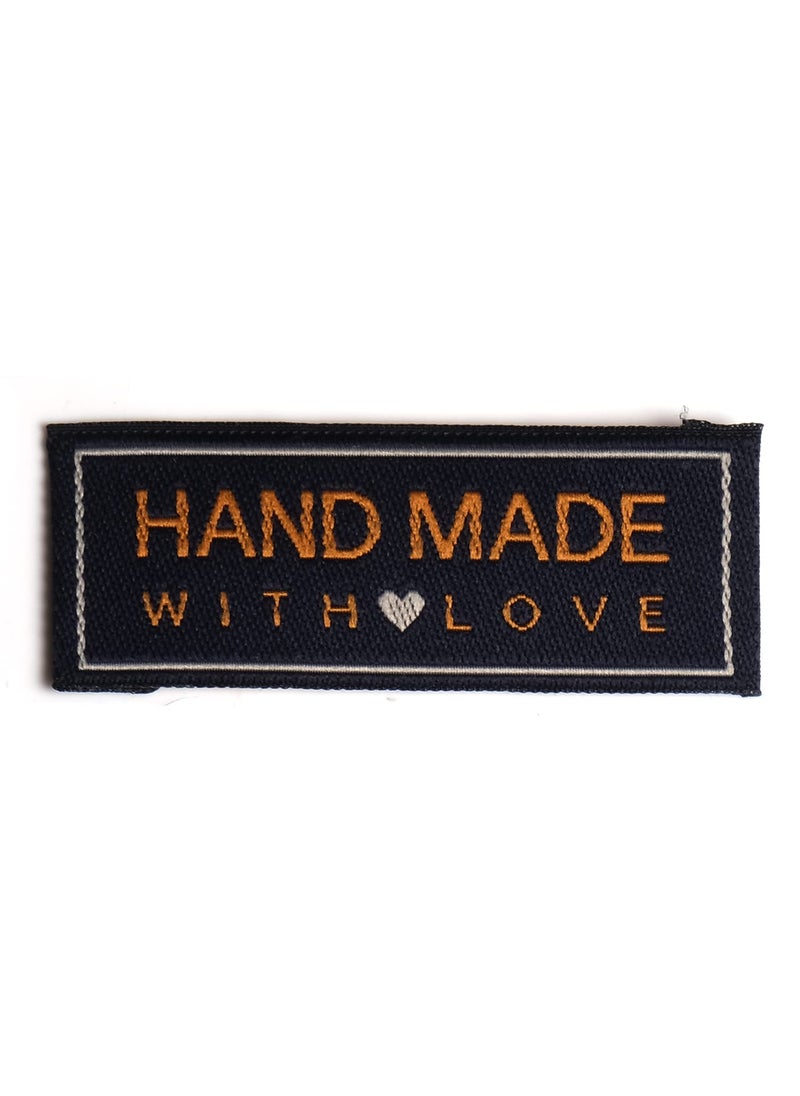 Atmiyamart Atmiyamart Handmade with Love Craft Art Fashion Woven Ribbon Tag for Clothing Sewing Sew On Clothes Garment Fabric Polyester Weaving Label Orange On Blue (20X65 Mm) 100 Lable  - Image 1