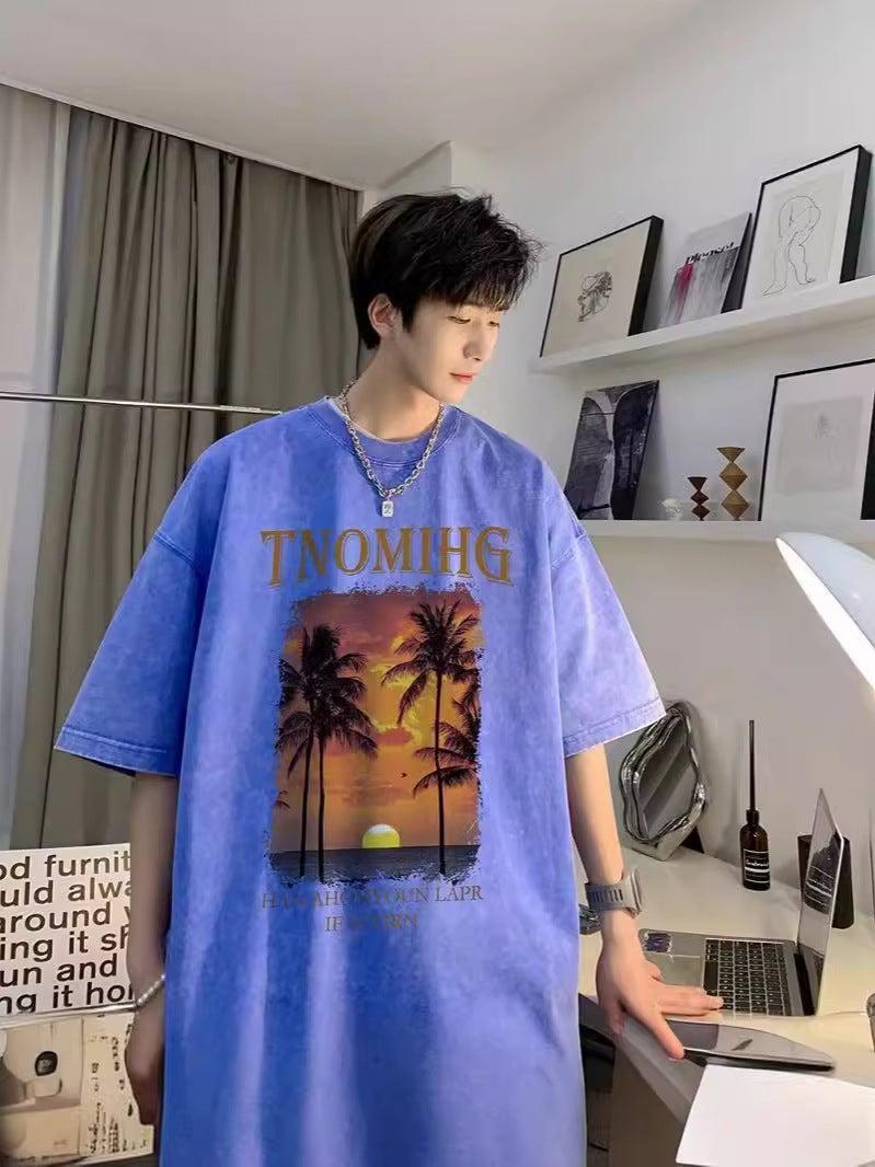 New Short-Sleeved T-Shirt Men'S Summer Korean-Style Trendy Printed Half-Sleeved Cotton Top Loose Casual Trendy Brand T-Shirt - Image 5