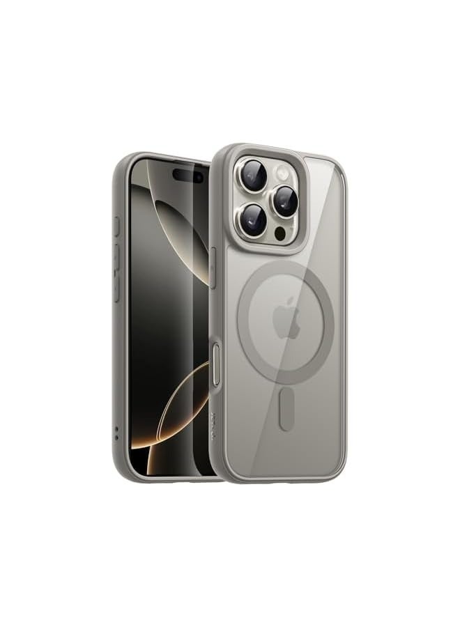 جي تيك حافظة مغناطيسية لهاتف iPhone 16 Pro Max مقاس 6.9 بوصة متوافقة مع MagSafe، غطاء ممتص للصدمات للهاتف، إطار TPU بلون صلب غير لامع، ظهر شفاف مضاد للخدش (تيتانيوم طبيعي) - Image 1