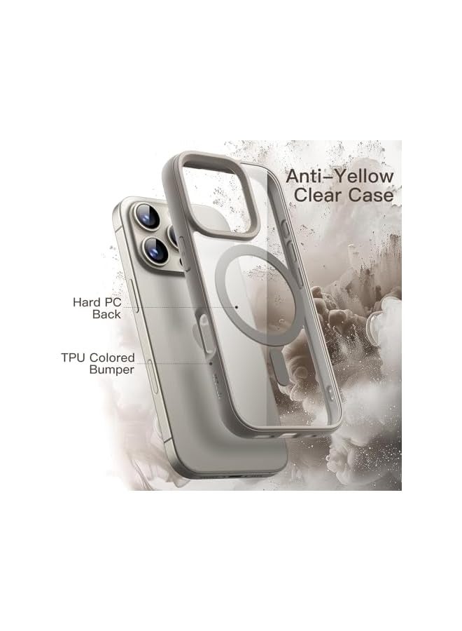 جي تيك حافظة مغناطيسية لهاتف iPhone 16 Pro Max مقاس 6.9 بوصة متوافقة مع MagSafe، غطاء ممتص للصدمات للهاتف، إطار TPU بلون صلب غير لامع، ظهر شفاف مضاد للخدش (تيتانيوم طبيعي) - Image 3