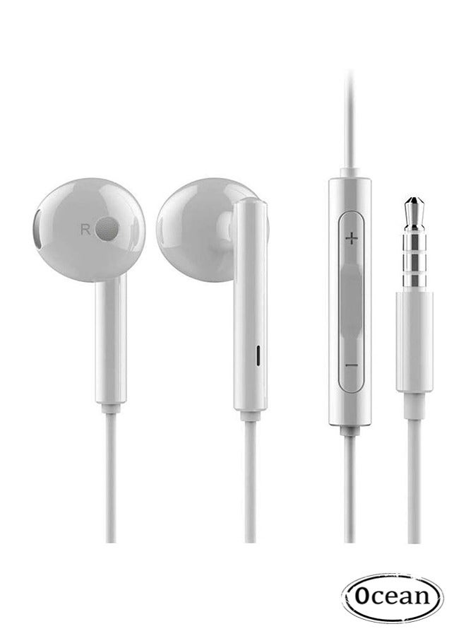 أوشن سماعة أذن داخلية 3.5 ملم سماعة أذن سلكية لهواوي، سماعات أذن استريو مع البعيد والميكروفون AM115، مناسبة لأجهزة آي باد، شياومي، هواوي، الهاتف المحمول لأندرويد، أجهزة الكمبيوتر اللوحية، أجهزة الكمبيوتر المحمولة، الأبيض - Image 1