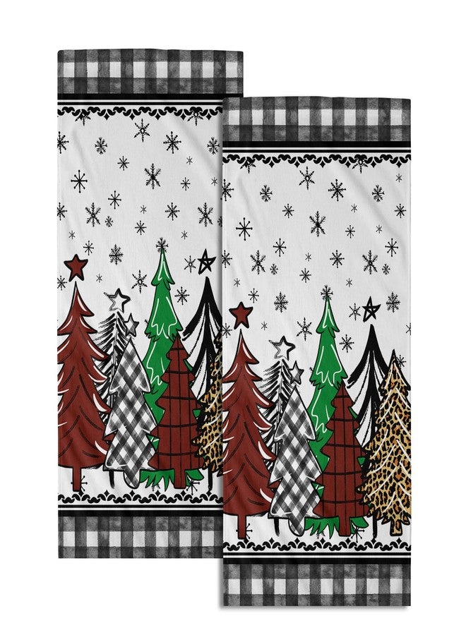 Giwawa Christmas Hand Towels Set of 2-28x14 Inch White Black Buffalo Plaids Xmas Tree Winter Holiday Face Towel Ultra Soft Absorbent Dish Cloth Towels for Kitchen Bathroom Decor Gifts - Image 1