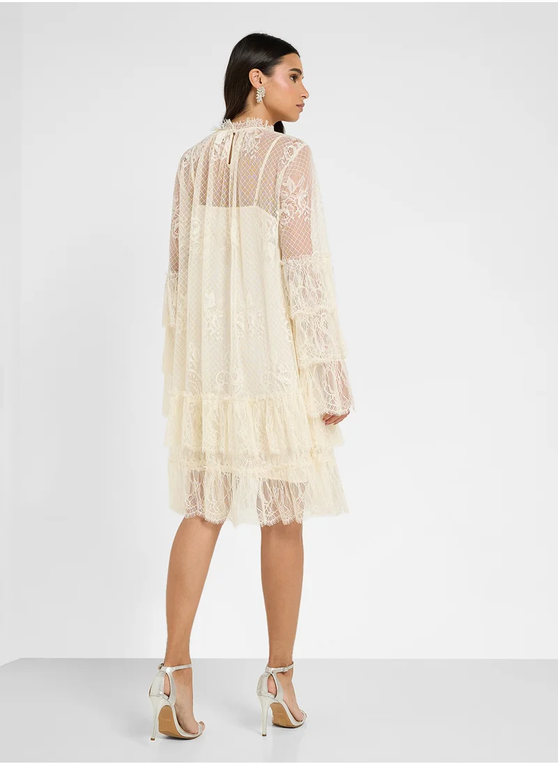 YAS Flared Sleeve Lace Detailed Dress