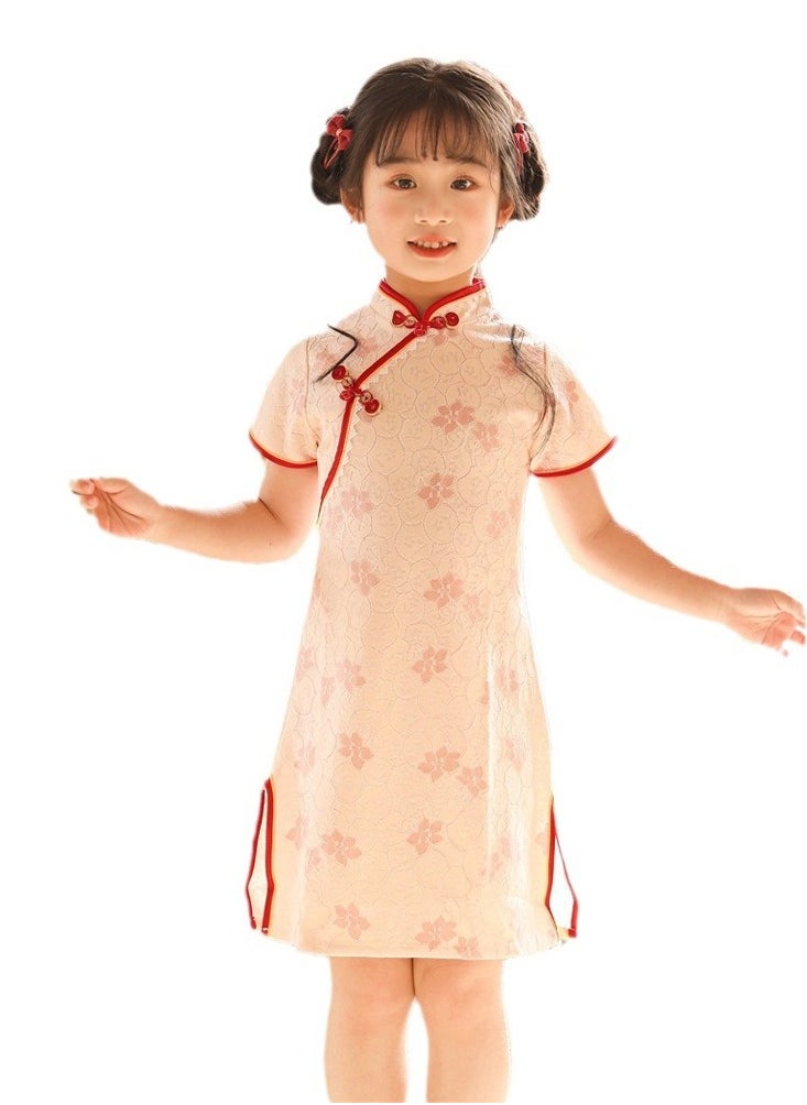 Al Aoyama girl printed Chinese style cheongsam lace short sleeve dress  - Image 1