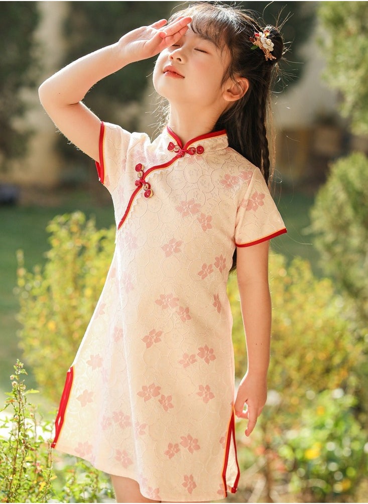 Al Aoyama girl printed Chinese style cheongsam lace short sleeve dress  - Image 3
