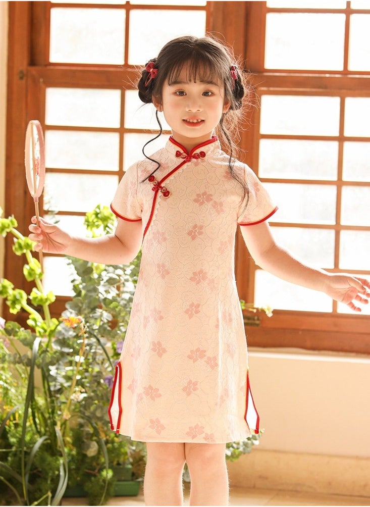Al Aoyama girl printed Chinese style cheongsam lace short sleeve dress  - Image 2