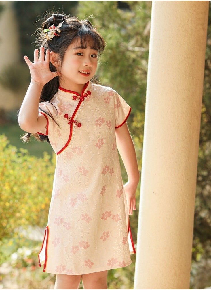 Al Aoyama girl printed Chinese style cheongsam lace short sleeve dress  - Image 4