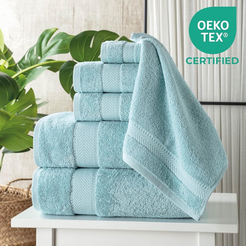 TEXTILOM 100% Turkish Cotton 6 Pcs Luxury Bath Towel Set, Soft & Absorbent Towels for Bathroom (2 Bath, 2 Hand, 2 Washcloths) - Aqua - Image 2