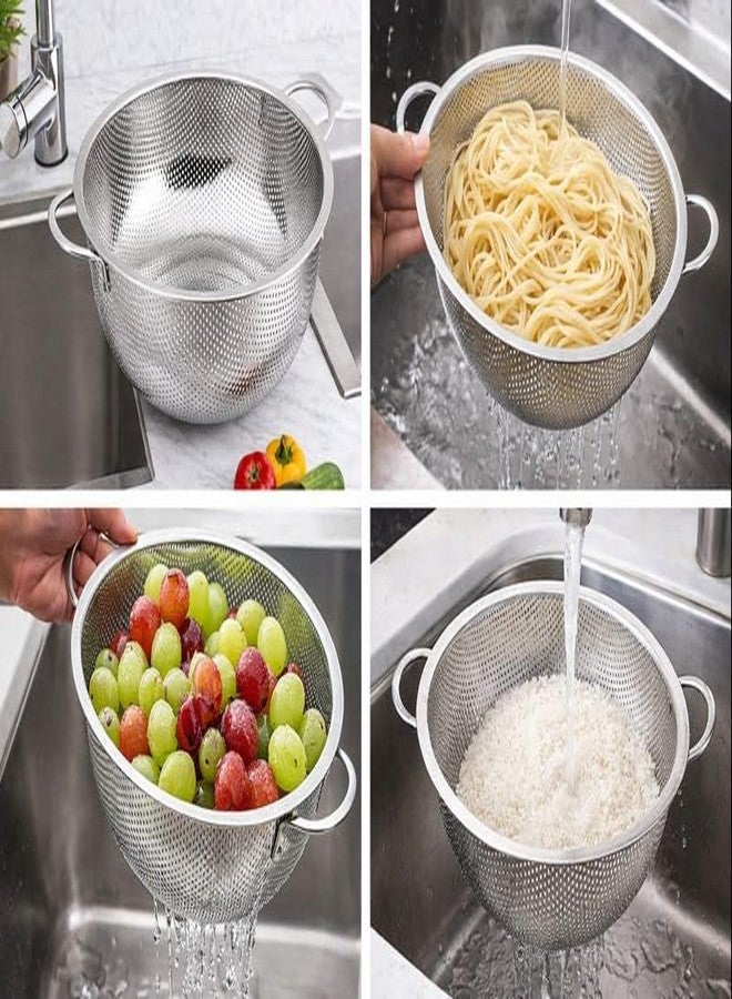 Cheet enterprise Premium Stainless Steel Colander Strainer with Handle - 28cm Large Deep Mesh Filter Basket for Rice,Pasta,Fruits and Vegetables - Heavy Duty Rust-Proof, Easy Drain (Silver, Pack of 1) - Image 3