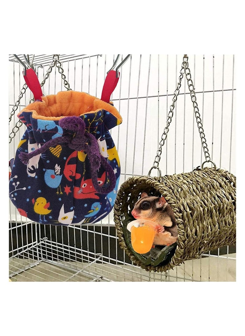 Generic Pet Hanging Sleeping Pouch for Sugar Glider Hanging Bed House with Drawstring Design Small Animals Hammock Cage Accessories Cage Warm Sleep Bag for Squirrel Hamster Birds Parrot - Image 2
