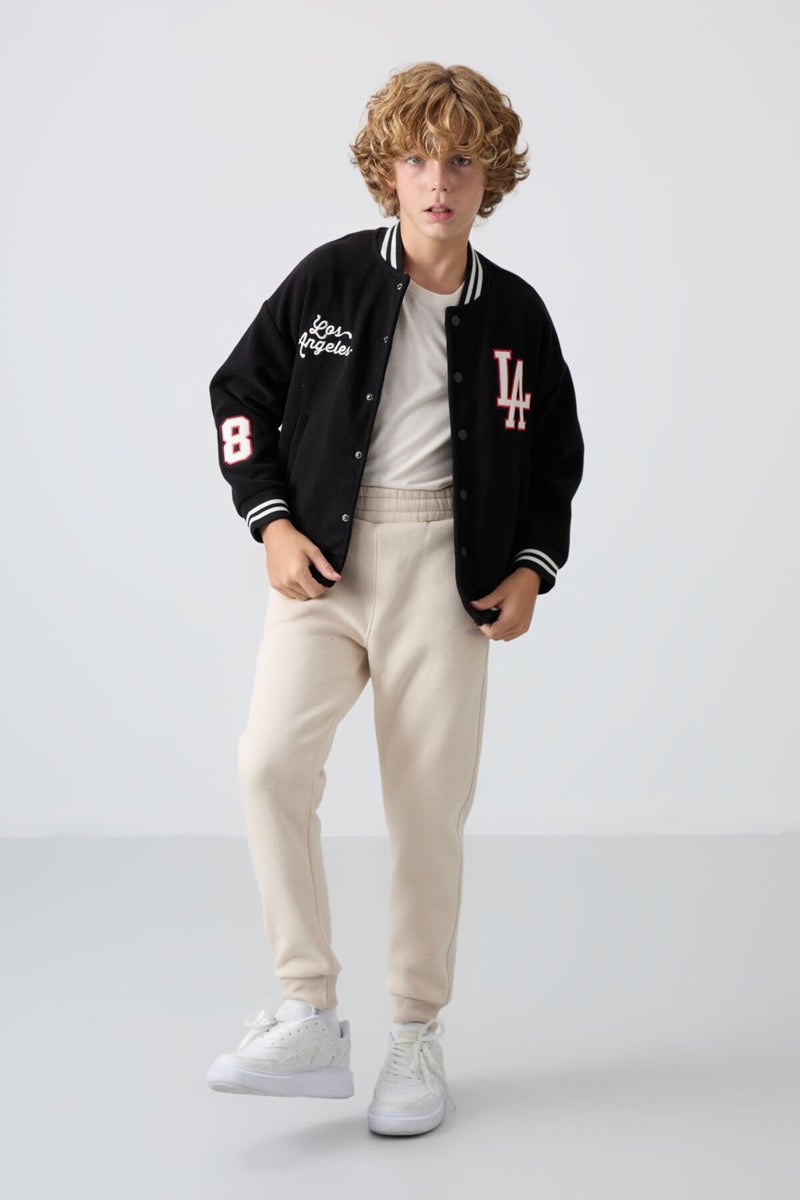 Tommy Life Black Thick Soft Texture Standard Fit Embroidered Fleece Boys College Jacket - 11227 - Image 4