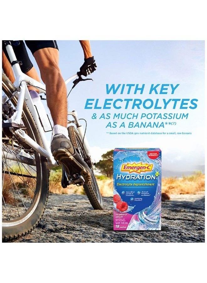 Emergen-C - Hydration+ Sports Drink Mix With Vitamin C ( Raspberry Flavor), Electrolyte Replenishment, 18 Count(Pack of 1) - Image 1