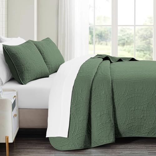 akkialla Twin Quilt Bedding Set,Olive Green Ultrasonic Quilt Set,Lightweight Soft Bedspread Coverlet,Modern Style Coin Pattern Bed Cover for All Seasons,2 Piece(1 Quilt,1 Pillow Sham) - Image 4