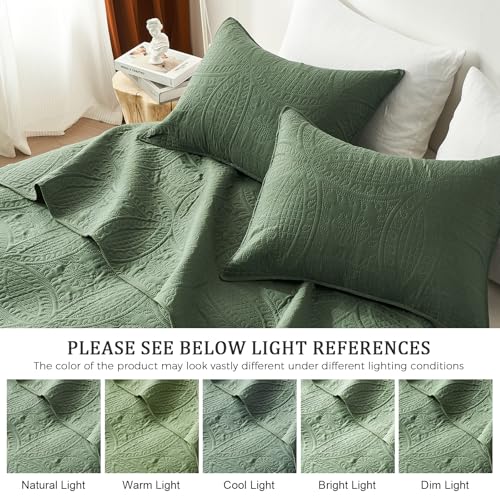 akkialla Twin Quilt Bedding Set,Olive Green Ultrasonic Quilt Set,Lightweight Soft Bedspread Coverlet,Modern Style Coin Pattern Bed Cover for All Seasons,2 Piece(1 Quilt,1 Pillow Sham) - Image 5