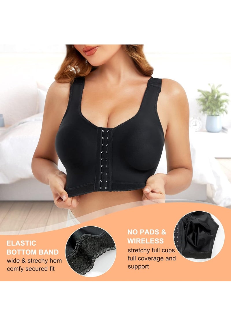 KASTWAVE Front Closure Bras for Women, Women's Shapewear Tops, Post Surgery Bra Compression Tank Top, Posture Corrector Shapewear Top, Front Closure Shapewear Bra, Black XL - Image 4