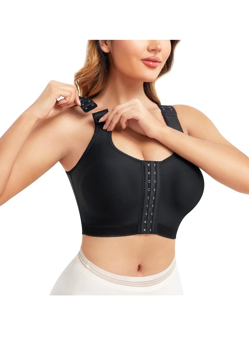 KASTWAVE Front Closure Bras for Women, Women's Shapewear Tops, Post Surgery Bra Compression Tank Top, Posture Corrector Shapewear Top, Front Closure Shapewear Bra, Black XL - Image 1