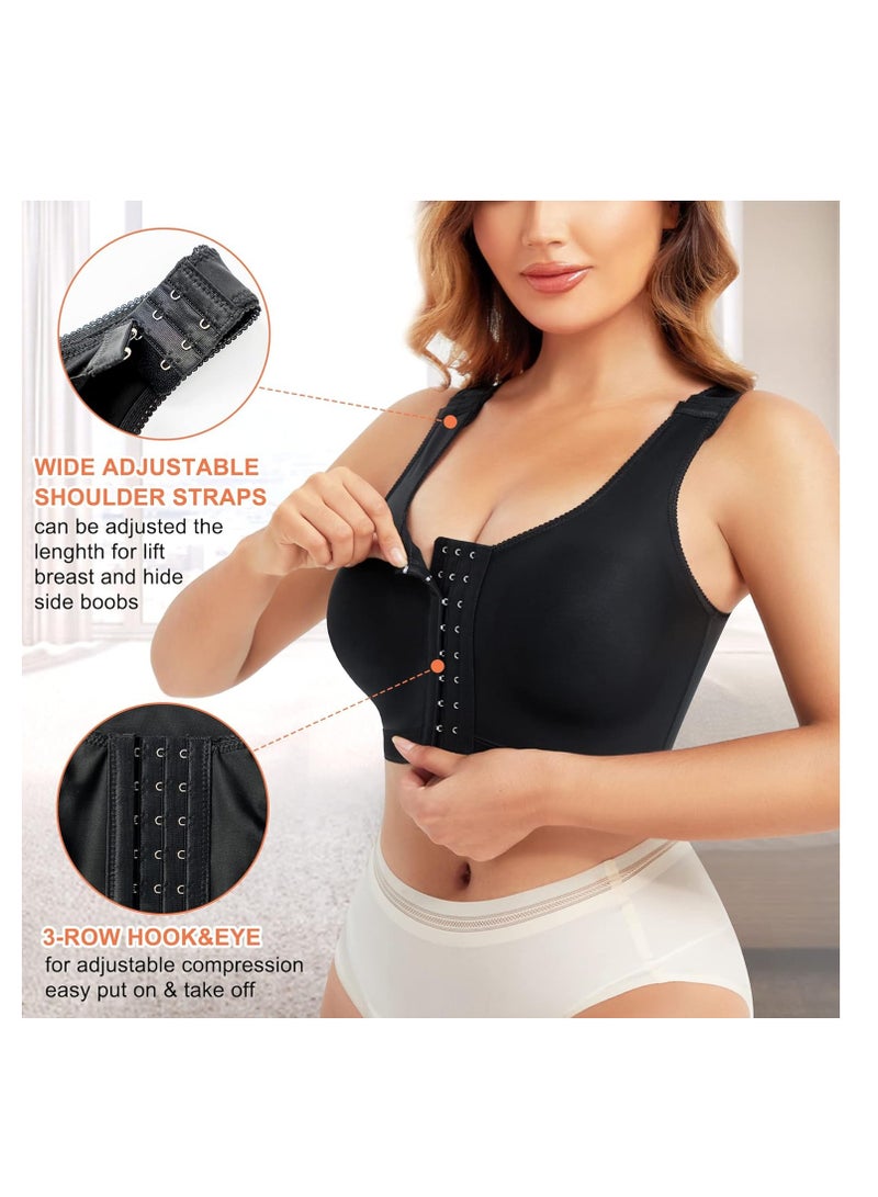 KASTWAVE Front Closure Bras for Women, Women's Shapewear Tops, Post Surgery Bra Compression Tank Top, Posture Corrector Shapewear Top, Front Closure Shapewear Bra, Black XL - Image 3