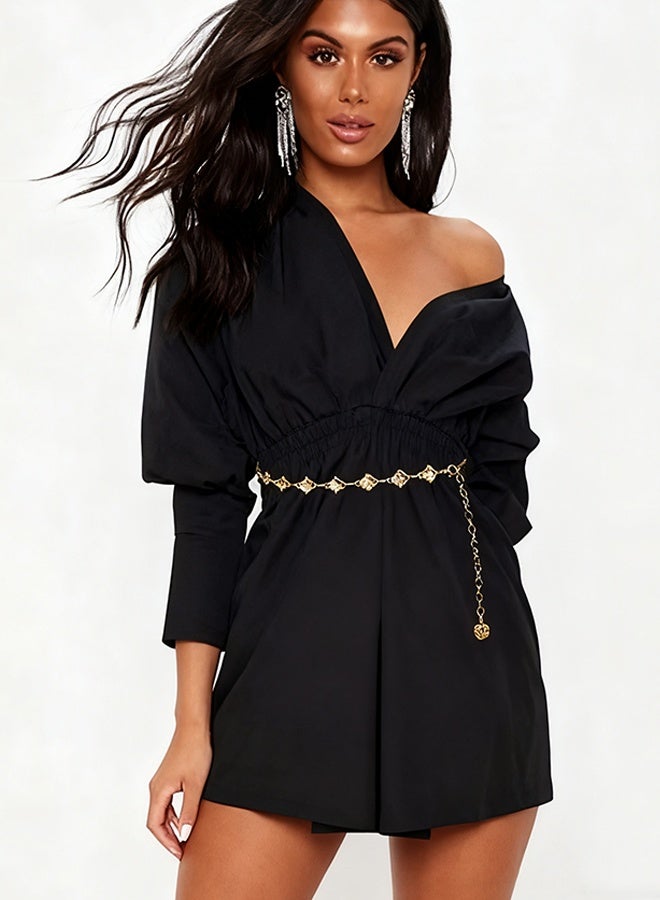 هابي دي حزام سلسلة للنساء بحجر الراين كريستال حزام الخصر المعدني حزام الخصر المعدني للنساء والفتيات حزام رابط الجسم القابل للتعديل مجوهرات بطن أنيقة للبنطلونات والفساتين (ذهبي) - Image 2