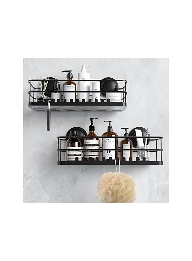 IAF Shower Caddy Organizer Shelf with Hooks - LUXEAR No Drilling Traceless Stainless Steel Rustproof Wall Mounted Shower Storage Rack Holder for Bathroom Toilet Restroom Kitchen - 2 Pack, Black - Image 3