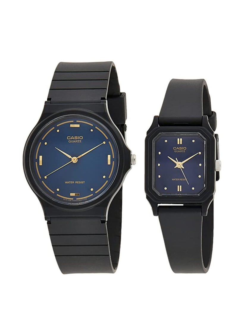 Resin Band Analog Quartz Round Shape Watch Set MQ-76-2A/LQ-142E-2A
