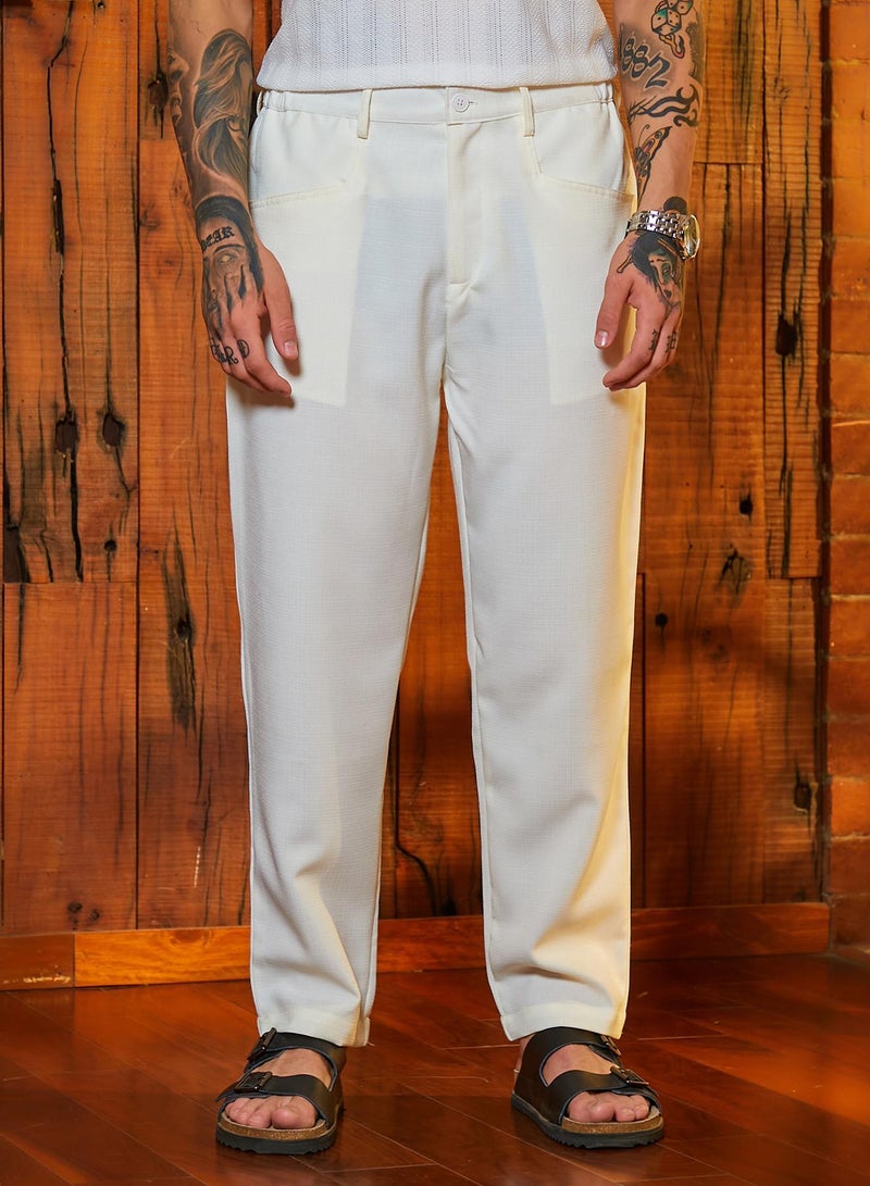 Campus Sutra Men's Chalk White Straight Linen-Blend Trousers - Image 2