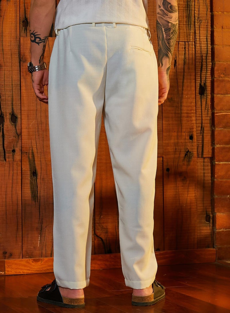 Campus Sutra Men's Chalk White Straight Linen-Blend Trousers - Image 5