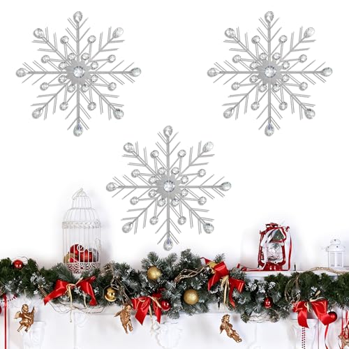 ZEXUIRU 3 Set Silver Starburst Wall Art for Home Decor Metal Bling Crystal Rhinestones Sunburst Wall Decor Sparkling Rhinestone Art Accent Silver 13in - Image 1