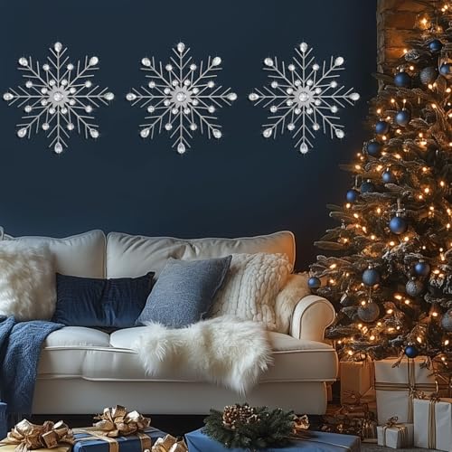 ZEXUIRU 3 Set Silver Starburst Wall Art for Home Decor Metal Bling Crystal Rhinestones Sunburst Wall Decor Sparkling Rhinestone Art Accent Silver 13in - Image 3