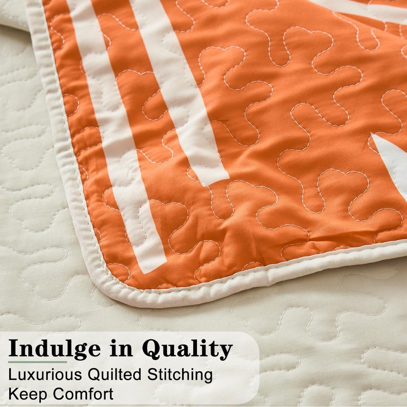 Yogeneg King Quilt Bedding Set,White Orange Botanical Pattern Beige King/Cal King Quilt Set,3 Piece Lightweight Soft Summer Bedspread Coverlet with 2 PIillow Shams,All Season(Beige,110"x96") - Image 5