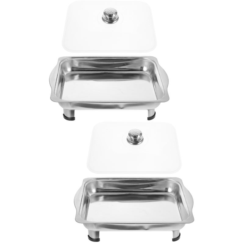 2pcs Stainless Steel Buffet Tray Foods Holder Tray Kitchen Buffet Dinner Serving Pan - Image 1