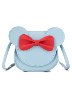 Adorable Little Girls Handbag, Princess Bow Knot Mini Flap Bag,   Mouse Ear Crossbody Purse with Adjustable Strap for Toddlers (Blue)