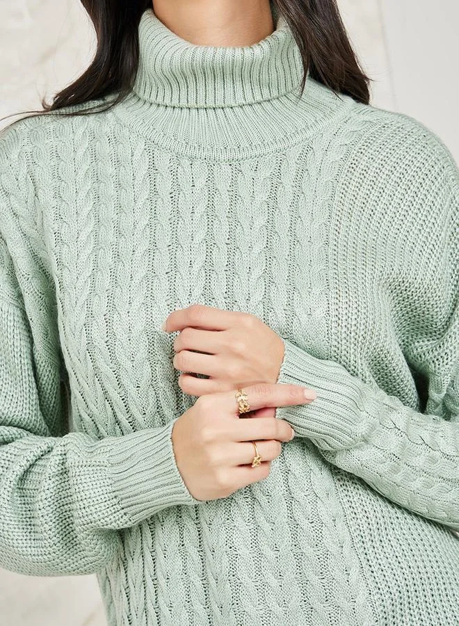 Styli Boxy Fit Regular Length Chunky Cable Knit Sweater