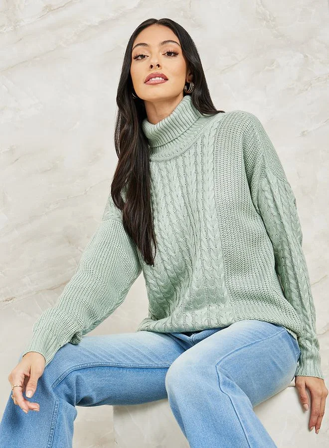 Styli Boxy Fit Regular Length Chunky Cable Knit Sweater